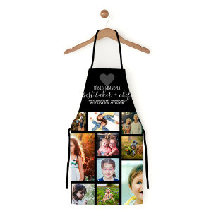 Black Heart Best Baker Chef Grandma Photo Collage Apron