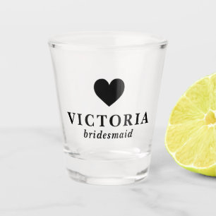 Black Heart Bridesmaid Personalised Wedding Shot Glass