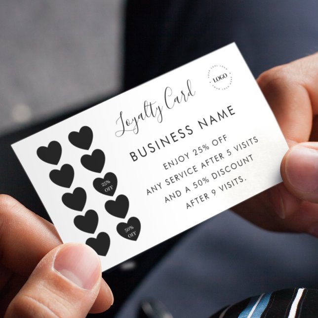 Black Heart Business Punch Reward 10 Visits Logo Loyalty Card (Creator Uploaded)