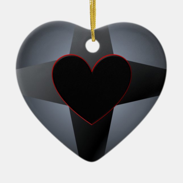 Black Heart Cross Ceramic Tree Decoration (Front)