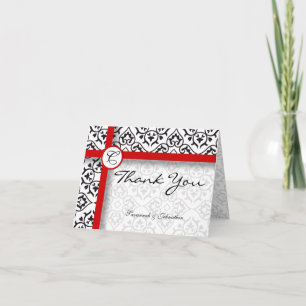 Black Heart Damask SideBorders Thank You Card