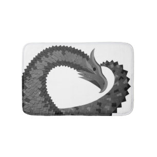 Black heart dragon on white bath mat