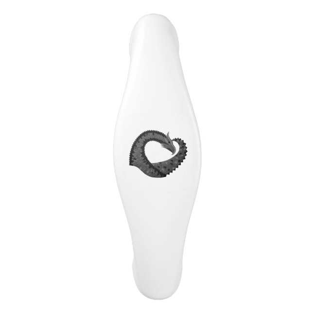 Black heart dragon on white ceramic cabinet pull (Front)