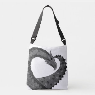 Black heart dragon on white crossbody bag