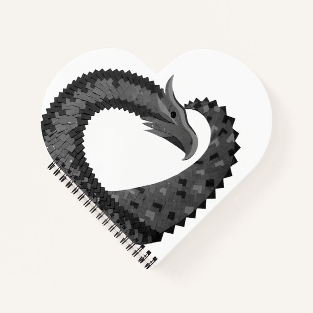 Black heart dragon on white notebook (Front)