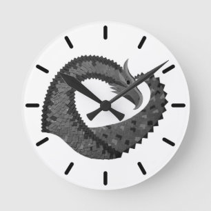 Black heart dragon on white round clock