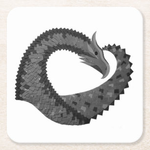 Black heart dragon on white square paper coaster