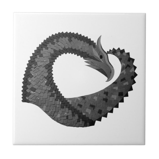 Black heart dragon on white tile (Front)