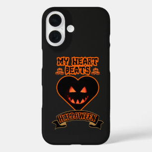 Black Heart Halloween Evil Pumpkin Face Spooky Vib iPhone 16 Case
