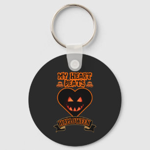 Black Heart Halloween Evil Pumpkin Face Spooky Vib Key Ring