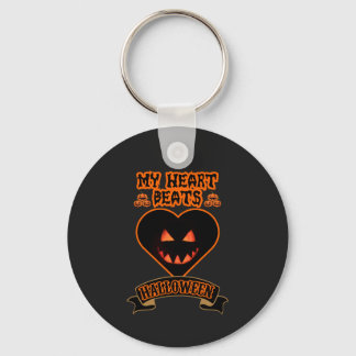 Black Heart Halloween Evil Pumpkin Face Spooky Vib Key Ring