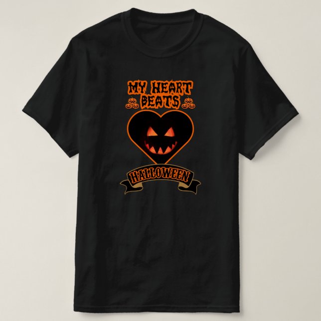 Black Heart Halloween Evil Pumpkin Face Spooky Vib T-Shirt (Design Front)