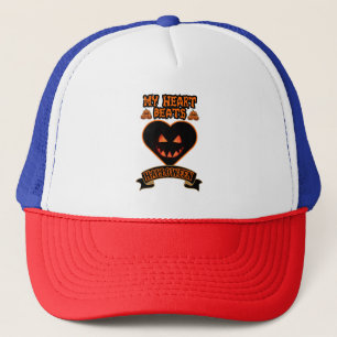 Black Heart Halloween Evil Pumpkin Face Spooky Vib Trucker Hat