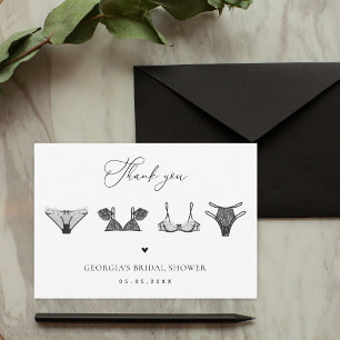 Black Heart & Lace Lingerie Elegant Bridal Shower Thank You Card