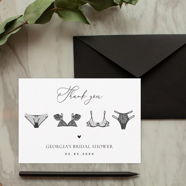 Black Heart & Lace Lingerie Elegant Bridal Shower Thank You Card (Creator Uploaded)