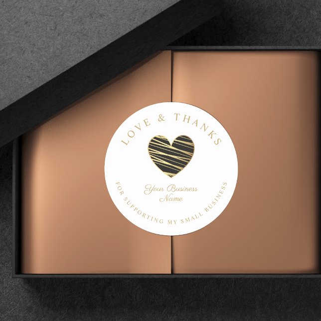 Black Heart Love & Thanks Supporting Small Busines Classic Round Sticker (Creator Uploaded)