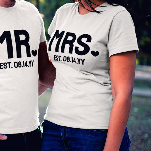 Black Heart Mrs Established Wedding Date Tri-Blend Shirt