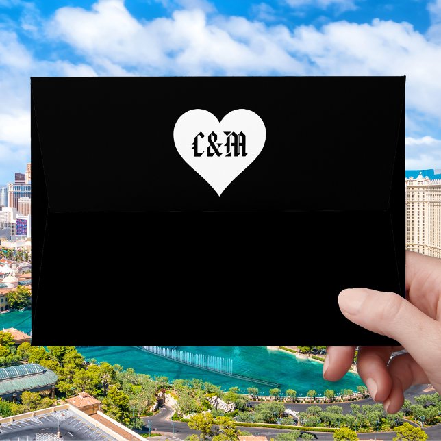 Black Heart Name Monogram Valentines Wedding Envelope (Creator Uploaded)