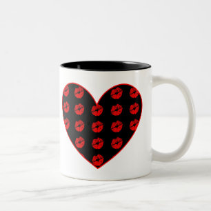 Black Heart of Kisses Two-Tone Coffee Mug