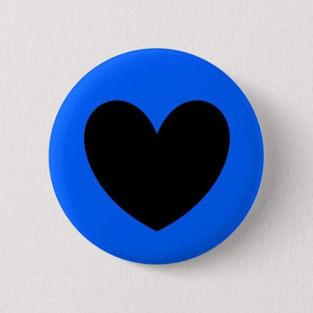 Black heart on blue 6 cm round badge (Front)