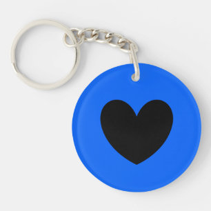 Black heart on blue key ring