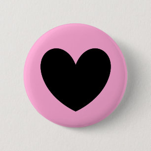 Black heart on cotton candy pink 6 cm round badge
