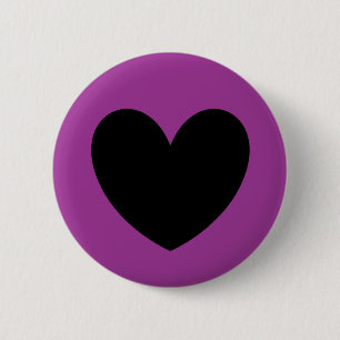 Black heart on purple 6 cm round badge