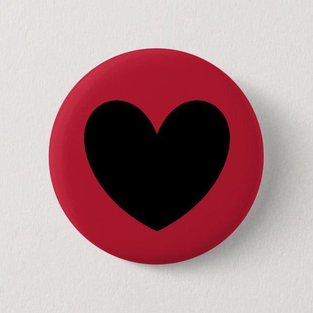 Black heart on red 6 cm round badge (Front)