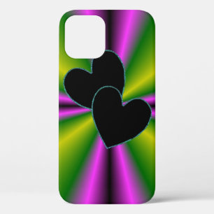 Black Heart purple pink green Rainbow iPhone 12 Case