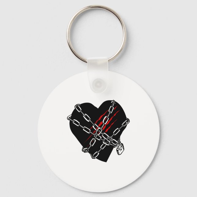 Black Heart Red Chains Cool Gothic Valentines Day  Key Ring (Front)
