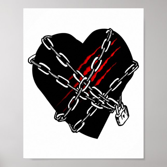 Black Heart Red Chains Cool Gothic Valentines Day  Poster (Front)