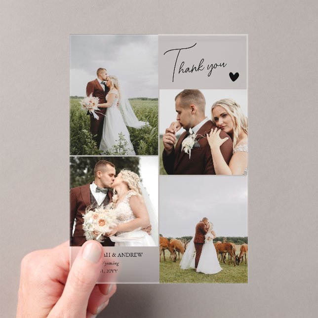Black Heart Romantic Wedding Photos Thank You Acrylic Invitations (Insitu (Handheld))