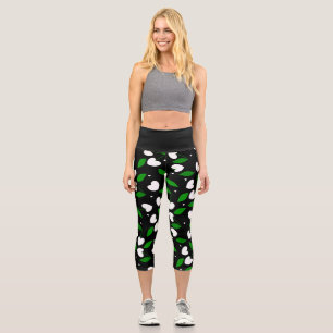 black heart shape cherries valentines  capri leggings