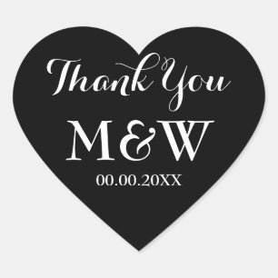 Black heart shaped wedding favour thank you sticke heart sticker