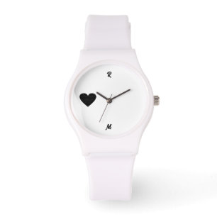 Black Heart Silhouette Personalised Initial Name Watch