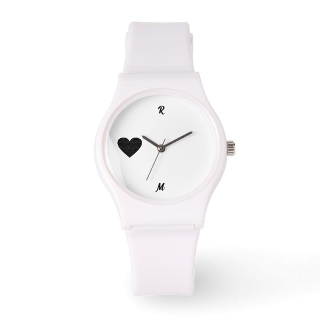Black Heart Silhouette Personalised Initial Name Watch (Front)