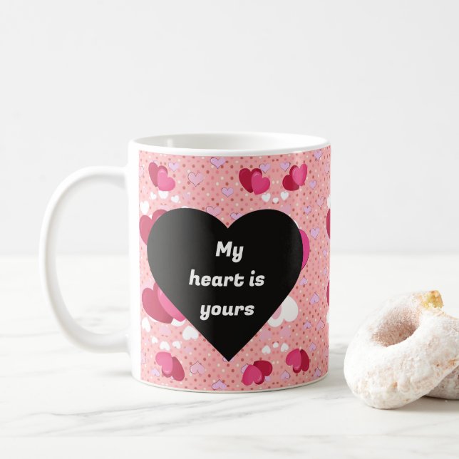 black heart vibrant romantic wallpaper coffee mug (With Donut)