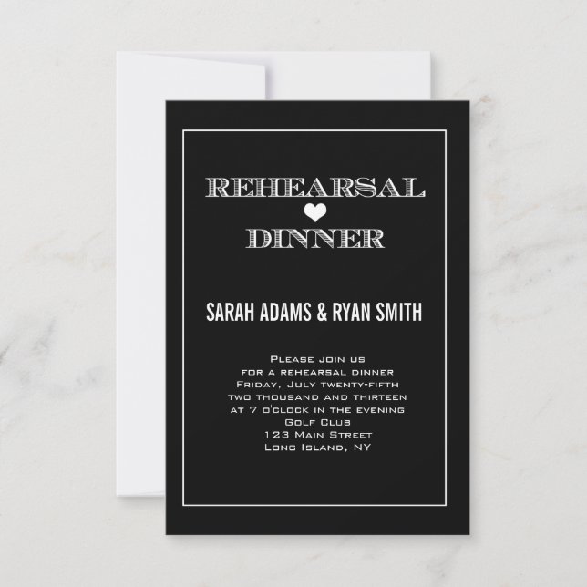 Black Heart Wedding Rehearsal Dinner Invitations (Front)