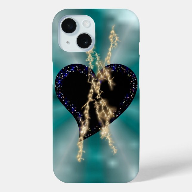 Black Heart with Flasch and Stars on Rainbow Case-Mate iPhone Case (Back)