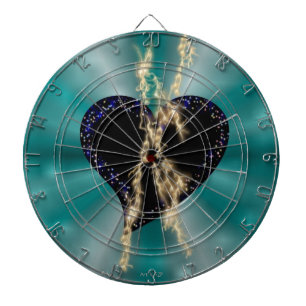 Black Heart with Flasch and Stars on Rainbow Dartboard