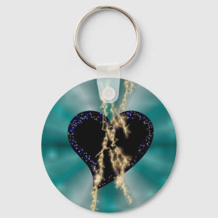 Black Heart with Flasch and Stars on Rainbow Key Ring