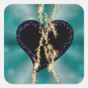 Black Heart with Flasch and Stars on Rainbow Square Sticker