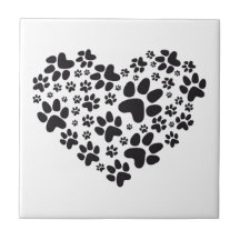 black heart with paws, animal foodprint pattern