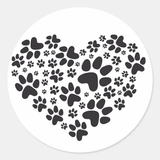 black heart with paws, animal foodprint pattern classic round sticker (Front)