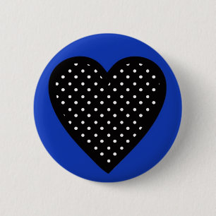 Black Heart with Polka Dots on Blue Background 6 Cm Round Badge
