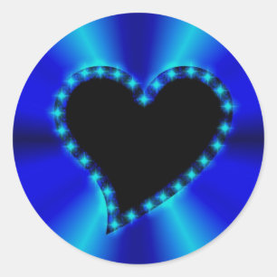 Black Heart with Stars on blue Rainbow Classic Round Sticker