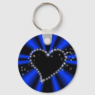 Black Heart with Stars on blue Rainbow Key Ring