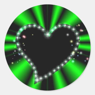 Black Heart with Stars on green Rainbow Classic Round Sticker