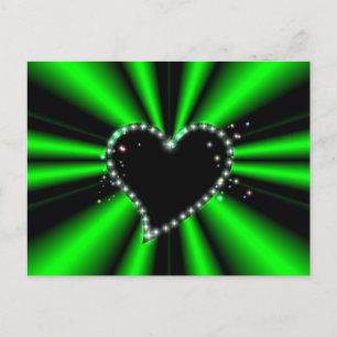 Black Heart with Stars on green Rainbow Postcard