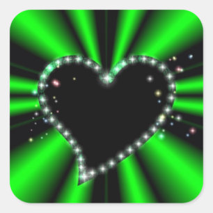 Black Heart with Stars on green Rainbow Square Sticker